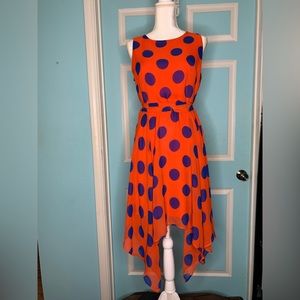 EST. 1946 Orange w/Blue Polka Dot Sleeveless Dress Medium